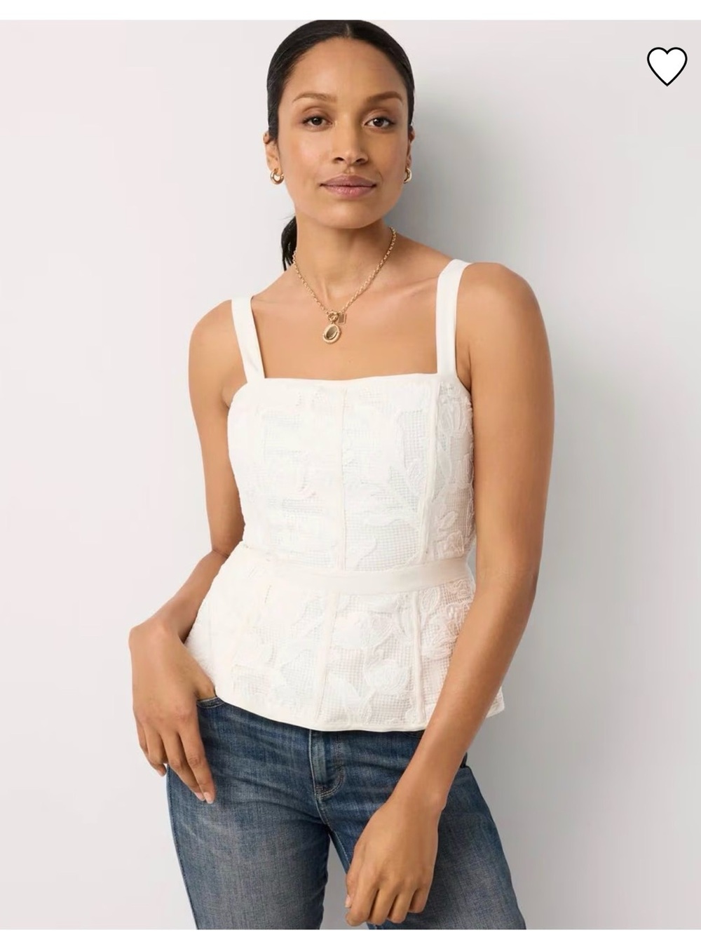 White House Black Market White Embroidered Square-Neck Camisole
